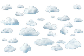 Different White Clouds Flying On Blue Background On Transparent Background