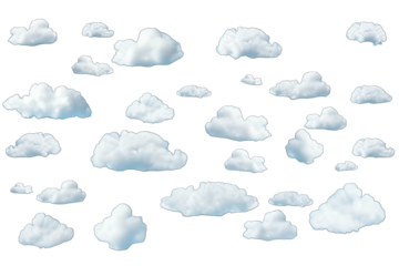 Different White Clouds Flying On Blue Background On Transparent Background