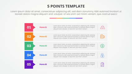 5 points stage template infographic concept for slide presentation with rectangle stack callout badge header with 5 point list with flat style - obrazy, fototapety, plakaty