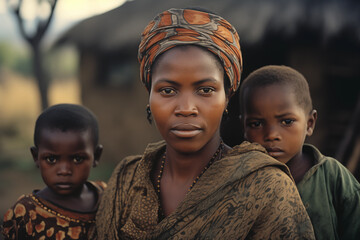 African village woman asking the world for help - obrazy, fototapety, plakaty