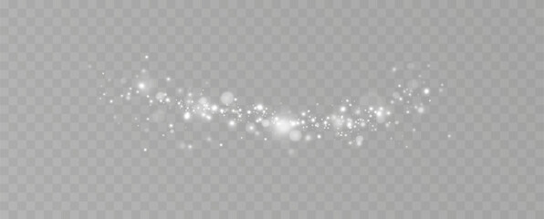 Glow light effect. Vector illustration. Christmas flash. dust.Realistic falling snow.Christmas background.Isolated on transparent background.	