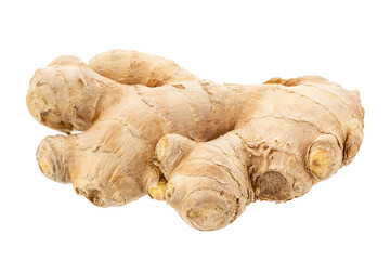 Fresh ginger rhizome with sliced  isolated on white background.