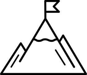 Linear icon of mountain with a flag on top as a concept of mission and success