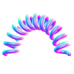 Holographic 3D shape isolated on a transparent background. Trendy abstract geometric design element in blue, purple, and pink colors.