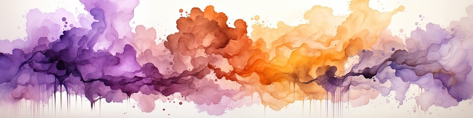 Obraz premium A painting of different colors on a white background. Abstract panoramic color banner.