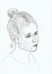 hand drawing women face, sketch.