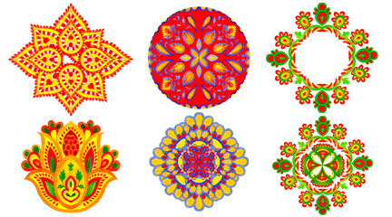 Set of watercolor drawings of a round pattern in the shape of a mandala, mehndi, tattoo, decoration. Decorative ornament in oriental style