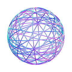 Holographic 3D shape isolated on a transparent background. Trendy abstract geometric design element in blue, purple, and pink colors.
