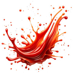 red drops and splashes of ketchup or sauce isolated on transparent background.
