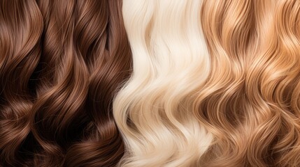  a close up of different colored hair on a white, brown, and blonde hair color swatches set on a white, brown, and blonde hair color swatch.