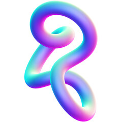 Holographic 3D shape isolated on a transparent background. Trendy abstract geometric design element in blue, purple, and pink colors.