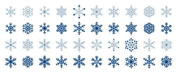 40 snow snowflake set minimal simple line winter holiday season celebrate white christmas frozen ice sparkling vector illustration graphic design - obrazy, fototapety, plakaty