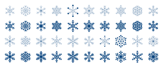 Fotobehang 40 snow snowflake set minimal simple line winter holiday season celebrate white christmas frozen ice sparkling vector illustration graphic design © athikom