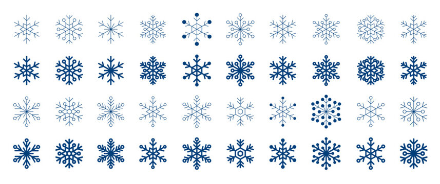 40 snow snowflake set minimal simple line winter holiday season celebrate white christmas frozen ice sparkling vector illustration graphic design