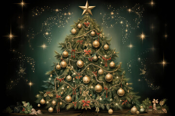 Fototapeta premium Holiday card , new year, Christmas tree with garland.