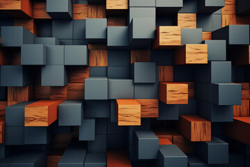 3D cubes pattern with blue and wooden textures
