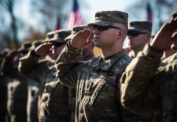 Fototapeta premium American soldiers are making a salute gesture