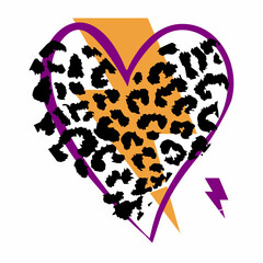 Design for a heart t-shirt with an animal print and the thunderbolt symbol