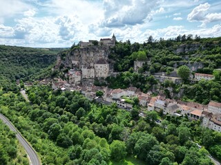 Rocamadour France clifftop village drone,aerial ..