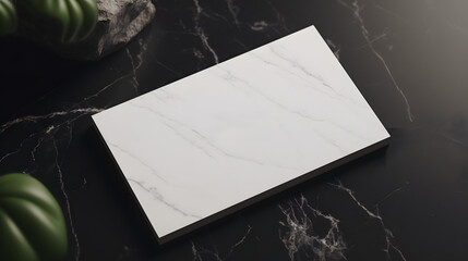 Empty business card mockup on black marble surface - Powered by Adobe