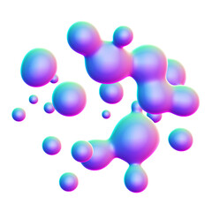 Holographic 3D shape isolated on a transparent background. Trendy abstract geometric design element in blue, purple, and pink colors.