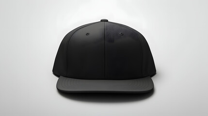 Blank black snapback hat mockup on plain background