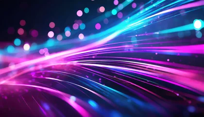 Poster abstract futuristic background with pink blue glowing neon moving high speed wave lines and bokeh lights data transfer concept fantastic wallpaper © Irene