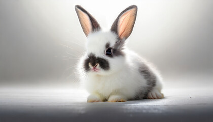 short hair adorable baby rabbit on white background
