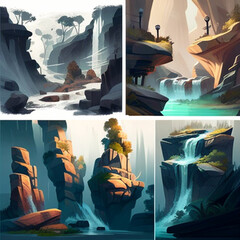 Enchanting Cascades: Artistic Concepts with High-Quality Detail