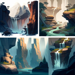 Zen Oasis: Quality Rendering of Stylized Waterfall Concepts