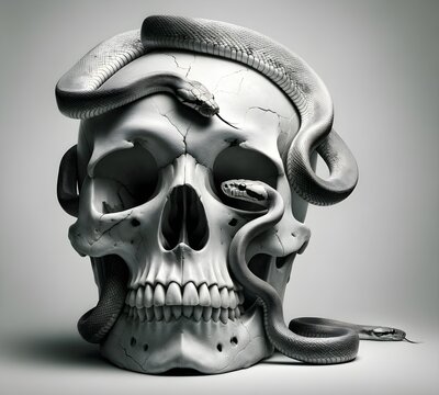 Snakes crawling in skull head