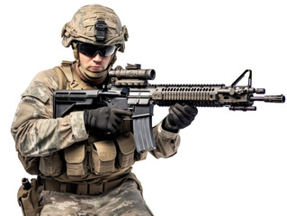 a American military army special force soldier with camouflage helmet and a rifle gun