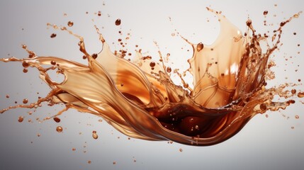 Realistic coffee splash with droplets on a light background. AI generate illustration