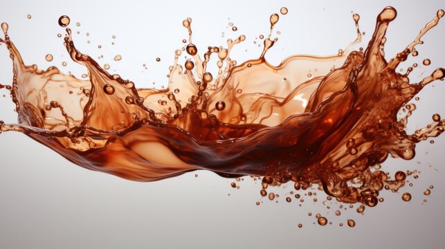 Realistic coffee splash with droplets on a white background. AI generate illustration