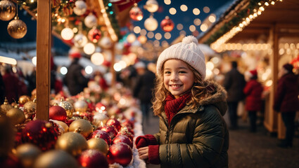 Besuch auf dem weihnachtsmarkt, generated image - obrazy, fototapety, plakaty