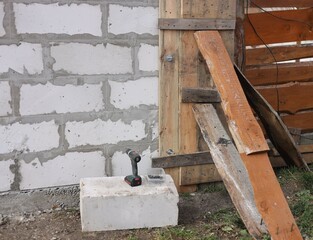 formwork, wooden panels at a construction site