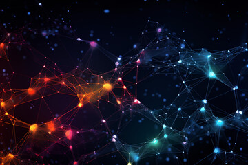 Abstract network connections on dark background with vibrant nodes