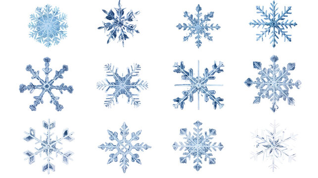 Falling Snow In Different Shapes. Christmas Snow With Snowflakes