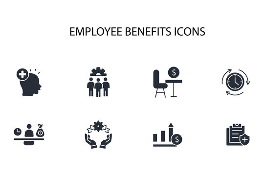 Employee benefits icon set.vector.Editable stroke.linear style sign for use web design,logo.Symbol illustration.