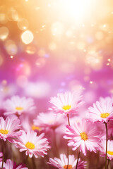 Bouquet of pink daisies on a soft pink empty background with space for text.