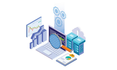Isometric vertical sign data analysis.on white background.3d concept. 3d vector.isometric vector design Illustration.