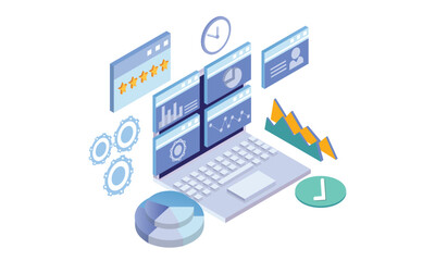 Isometric Business software design concept.on white background.3d concept. 3d vector.isometric vector design Illustration.