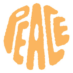 Groovy hippie lettering peace. Retro slogan in round shape. Trendy groovy print design for posters, cards, tshirt. Phrase design element in funky 70s lettering style