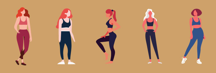 Minimalistic Solid Color Illustrations of Young Women in Sportswear