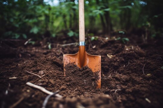 Spade agricultural shovel digging green ground nature gardening dirt working soil tool farming