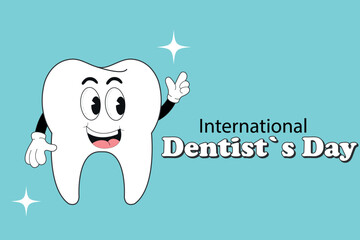 International Dentist's Day.  Invitation, vector banner, dentistry holiday poster with glowing tooth