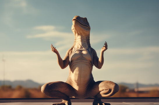 Jurassic zen, A dinosaur finds tranquility in yoga, a quirky twist on fitness and wellness.