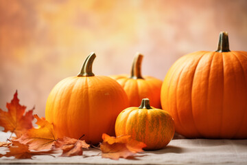  Fall Background with Orange Pumpkins and Fall Leaves