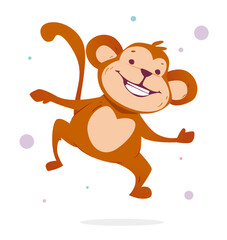 Cute baby animal. Adorable rainforest monkey. Exotic inhabitant of jungle, savannah or forest. Design element for baby shower invitation. Cartoon flat vector illustration isolated on white background