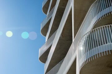 Futuristic balconies of new residential architecture in Littlehampton, UK